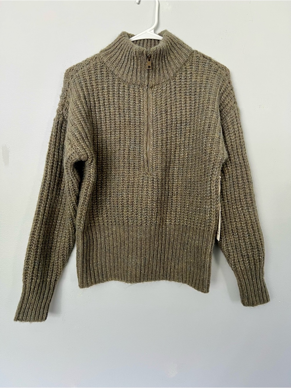 Women’s A.N.A., Size S, Zip-Neck Chunky Knit Sweater - Taupe/Gray/Olive